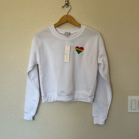 NWT Love Streak | White Cropped Rainbow Heart Sweatshirt - Picture 2 of 8
